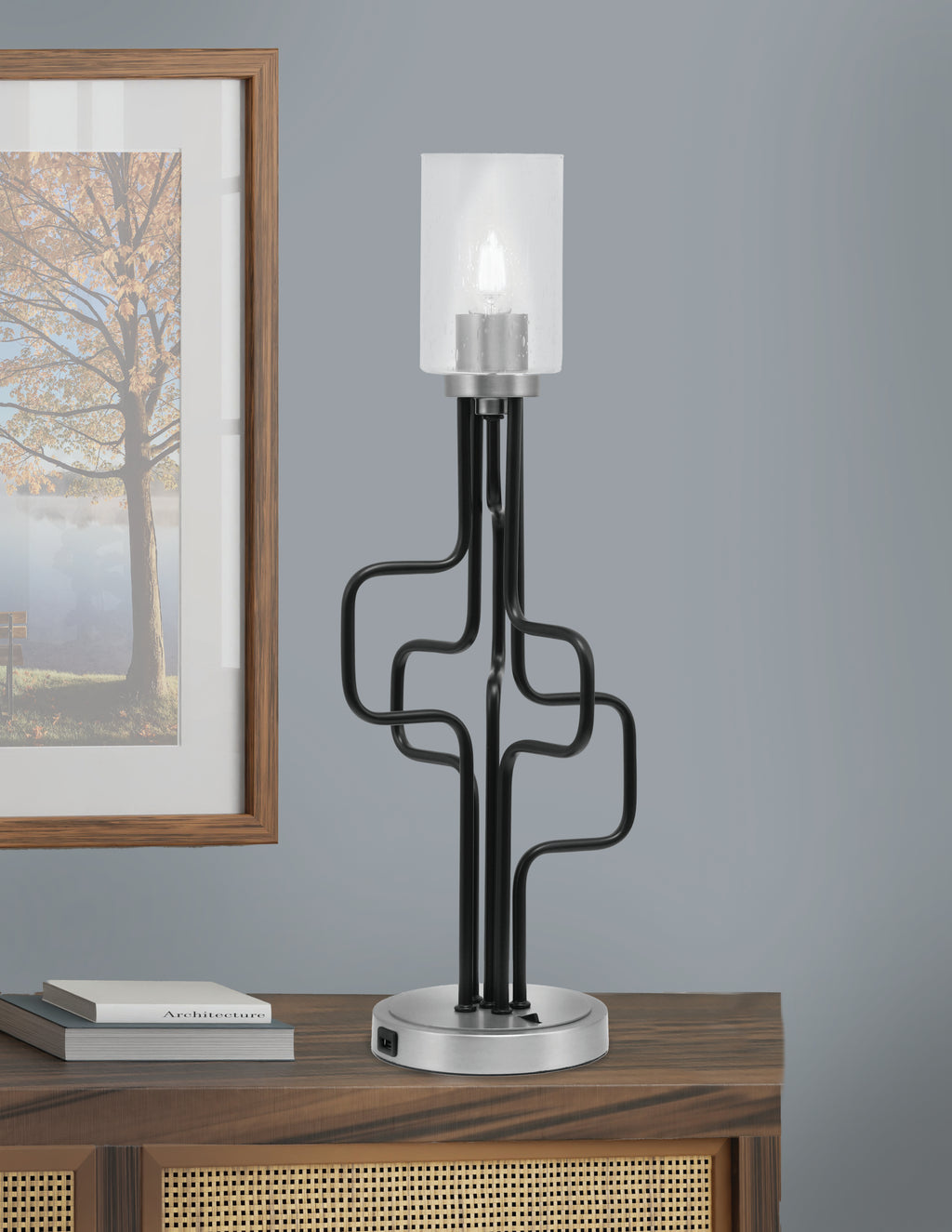 Sandia One Light Accent Lamp in Matte Black & Graphite with Clear Bubble Shade