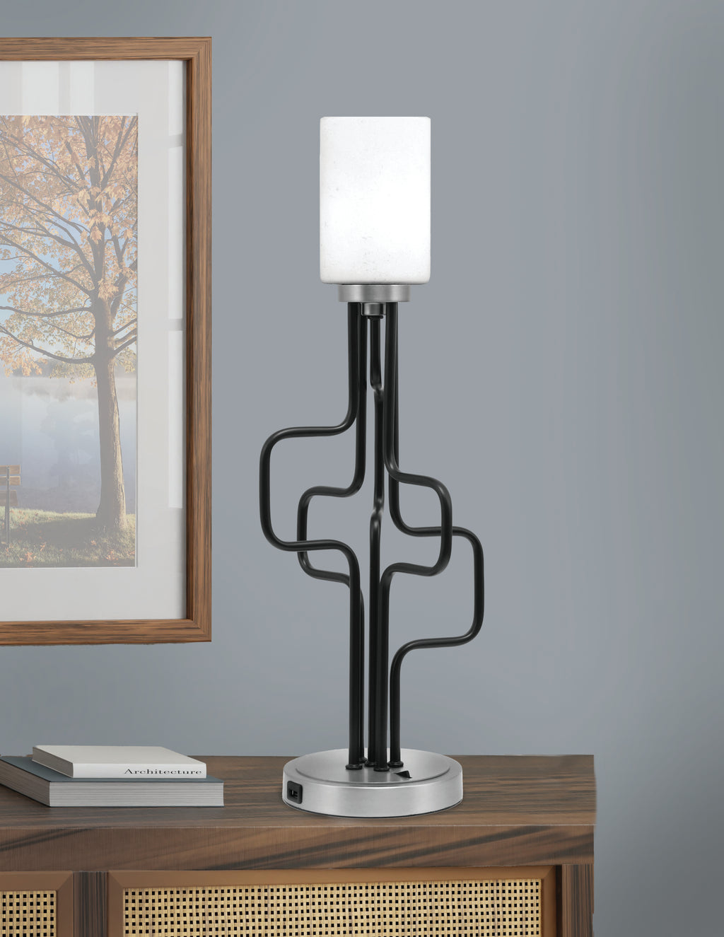 Sandia One Light Accent Lamp in Matte Black & Graphite with White Muslin Shade