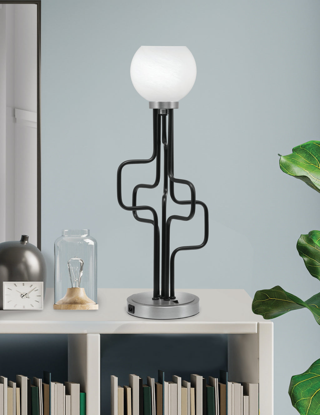 Sandia One Light Accent Lamp in Matte Black & Graphite with White Marble Shade