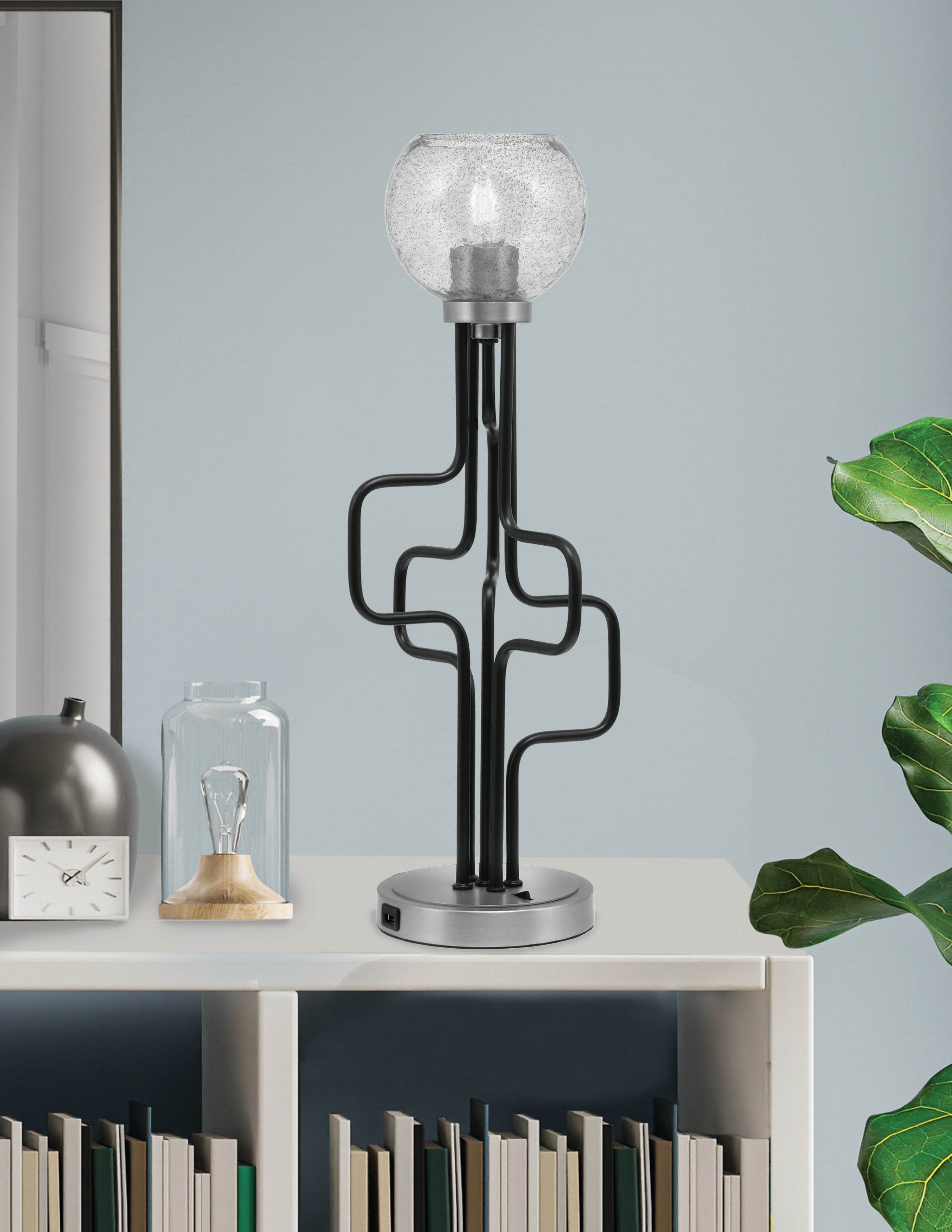 Sandia One Light Accent Lamp in Matte Black & Graphite with Smoke Bubble Shade