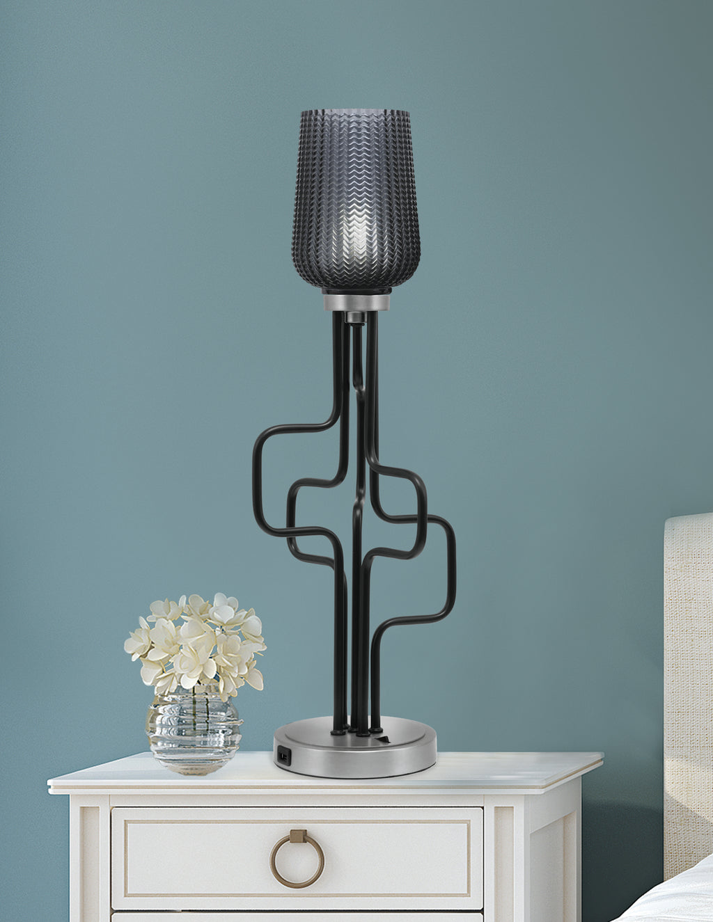 Sandia One Light Accent Lamp in Matte Black & Graphite with Smoke Textured Shade