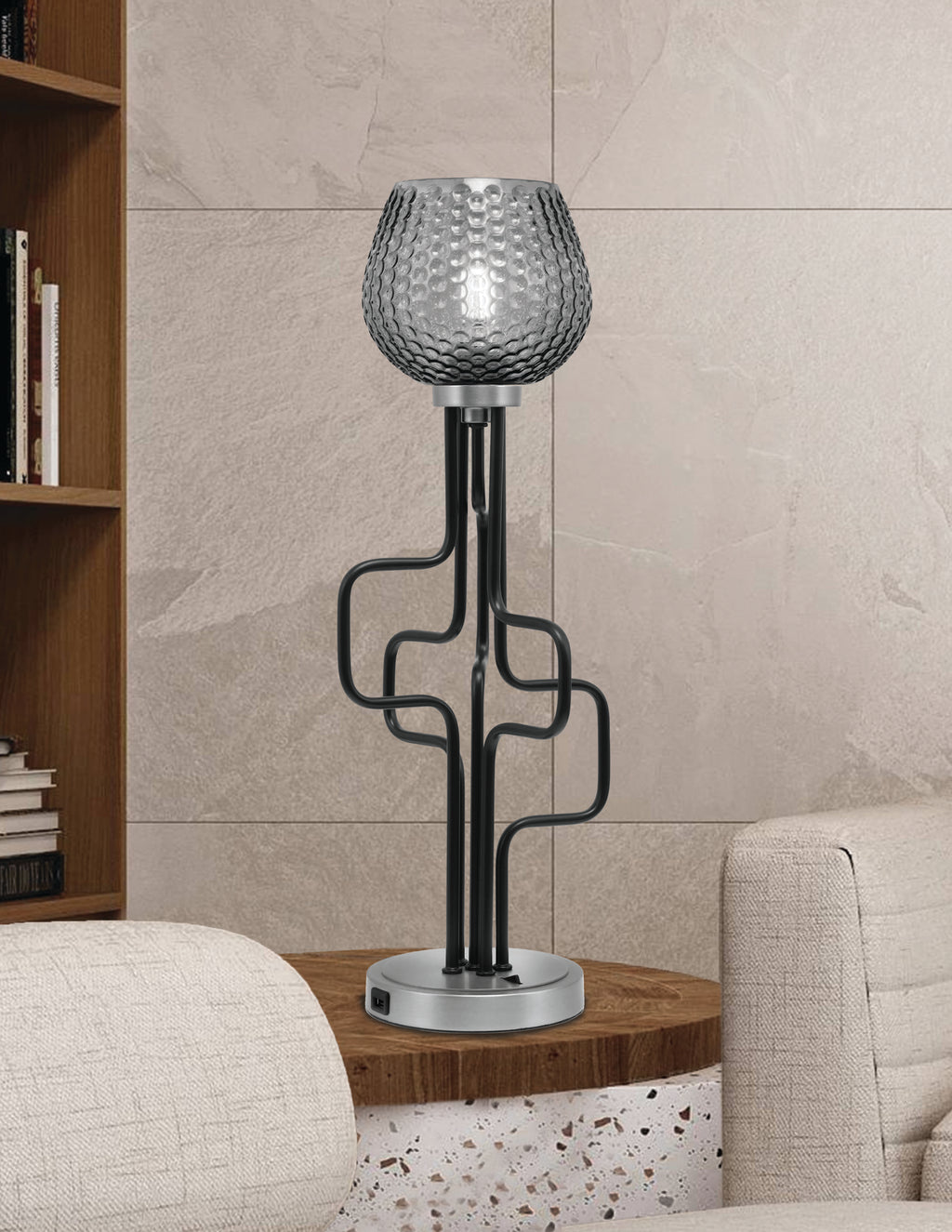 Sandia One Light Accent Lamp in Matte Black & Graphite with Smoke Textured Shade