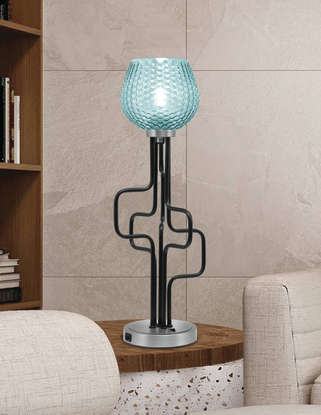 Sandia One Light Accent Lamp in Matte Black & Graphite with Turquoise Textured Shade