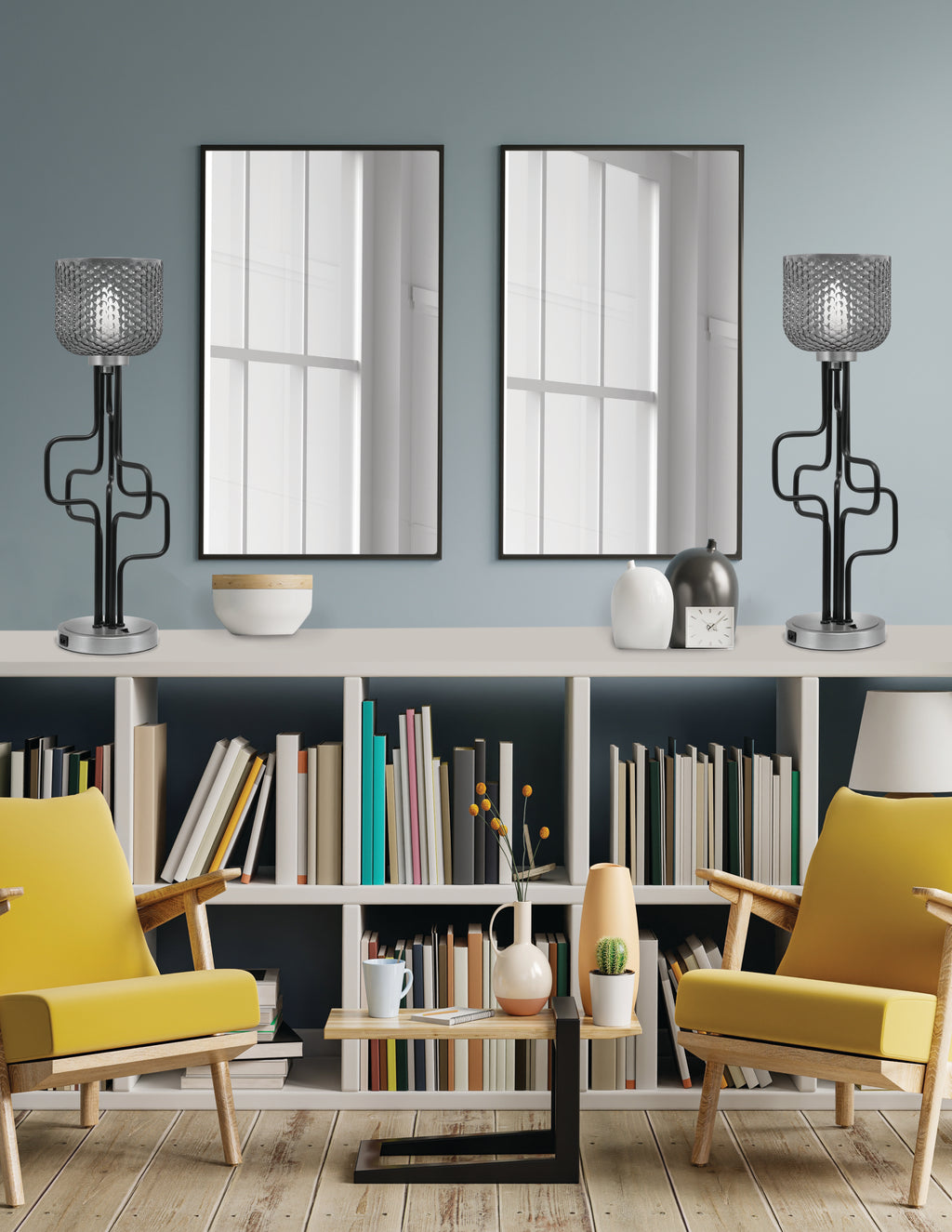 Sandia One Light Accent Lamp in Matte Black & Graphite with Smoke Textured Shade