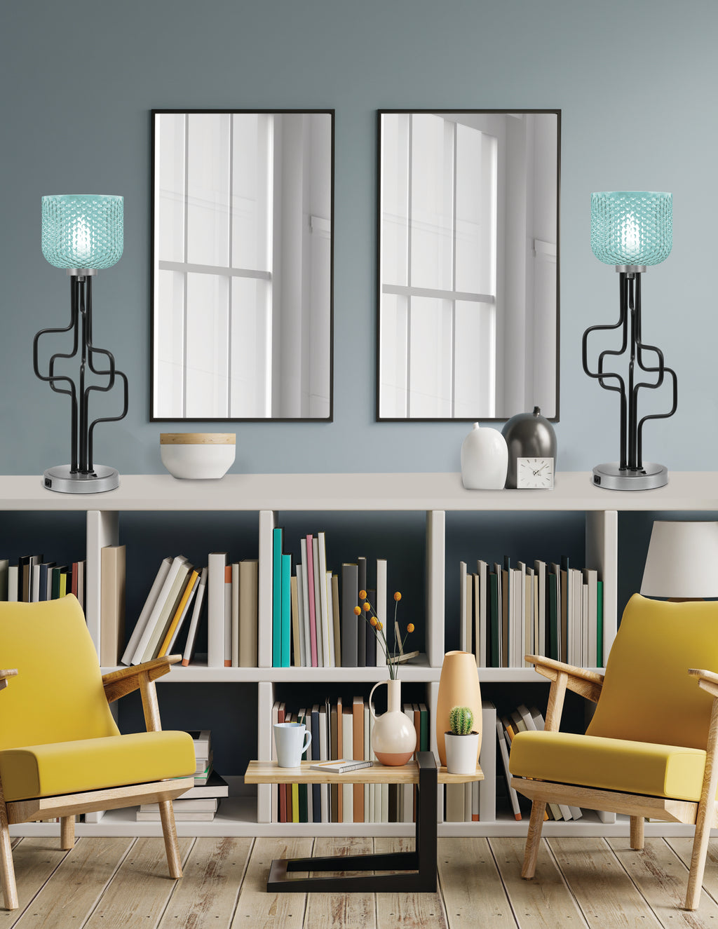 Sandia One Light Accent Lamp in Matte Black & Graphite with Turquoise Textured Shade