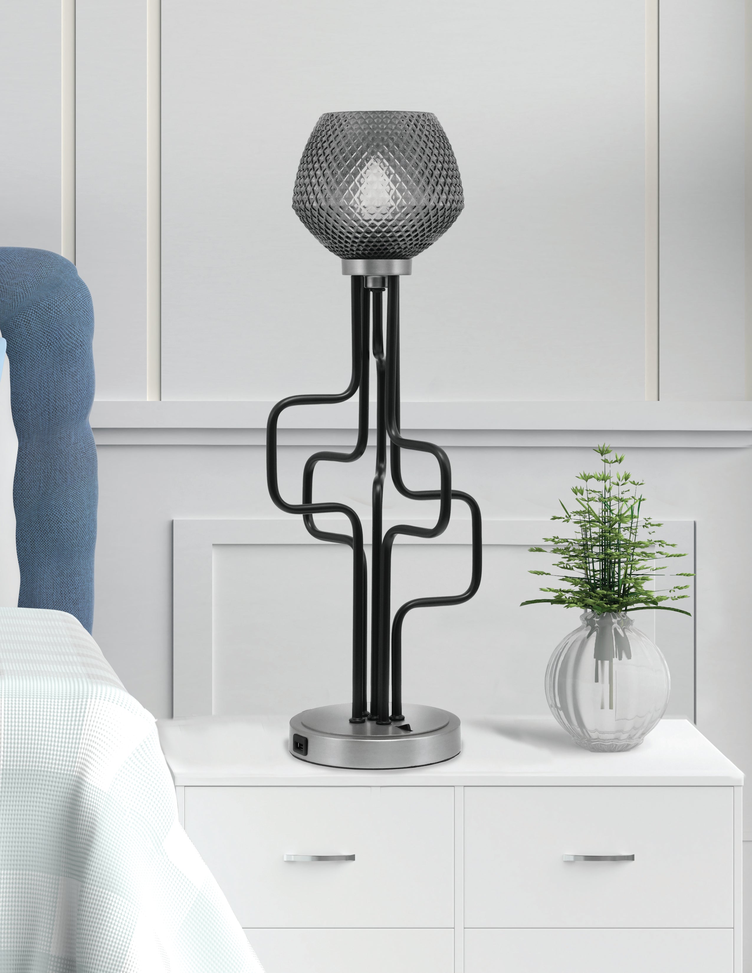 Sandia One Light Accent Lamp in Matte Black & Graphite with Smoke Textured Shade
