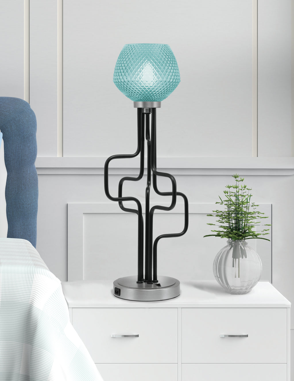 Sandia One Light Accent Lamp in Matte Black & Graphite with Turquoise Textured Shade