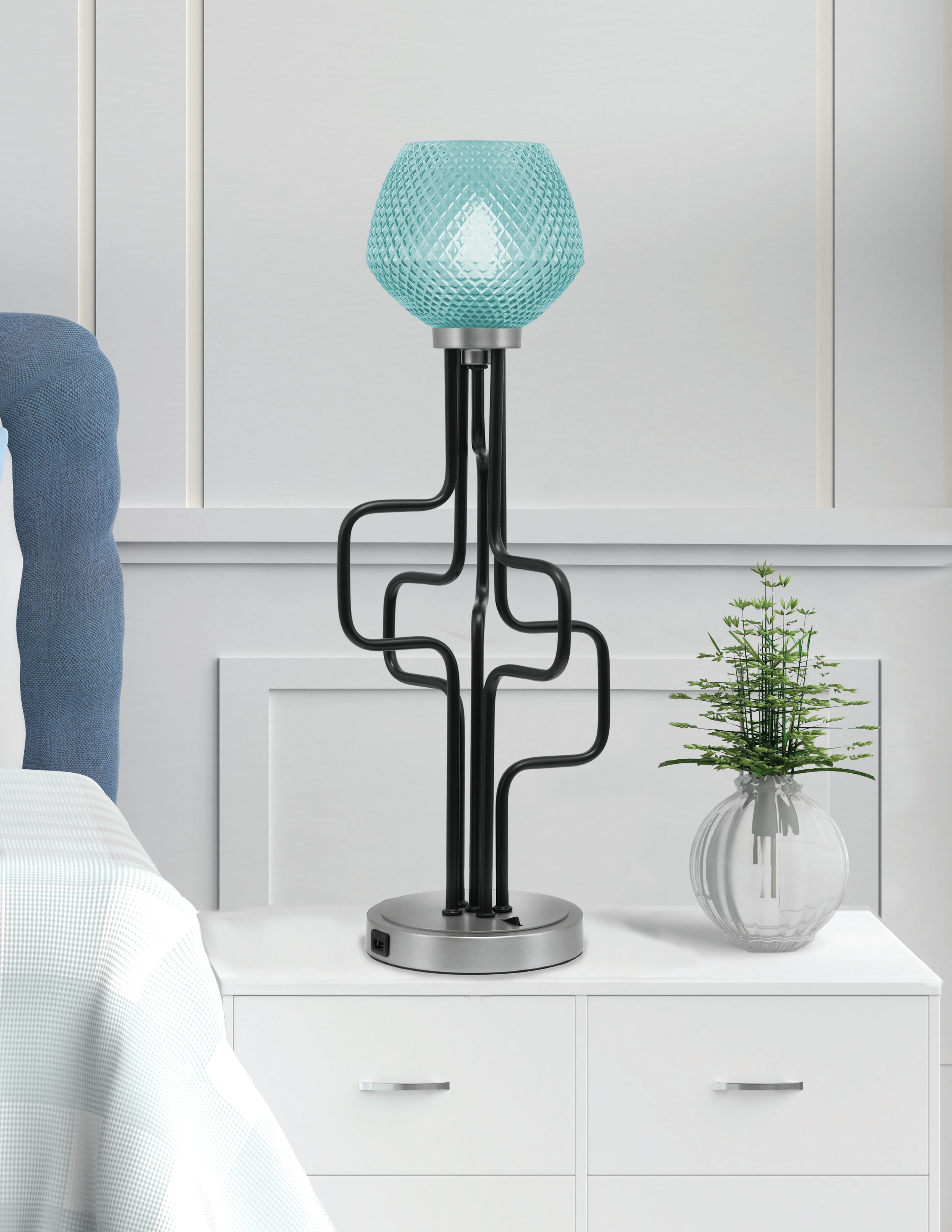 Sandia One Light Accent Lamp in Matte Black & Graphite with Turquoise Textured Shade