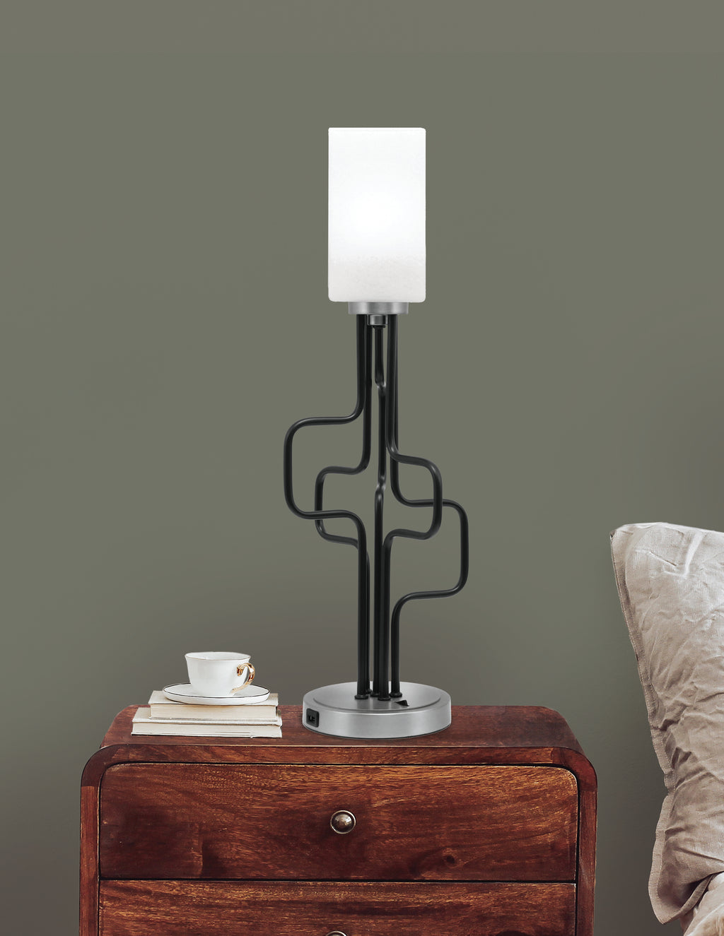 Sandia One Light Accent Lamp in Matte Black & Graphite with White Marble Shade