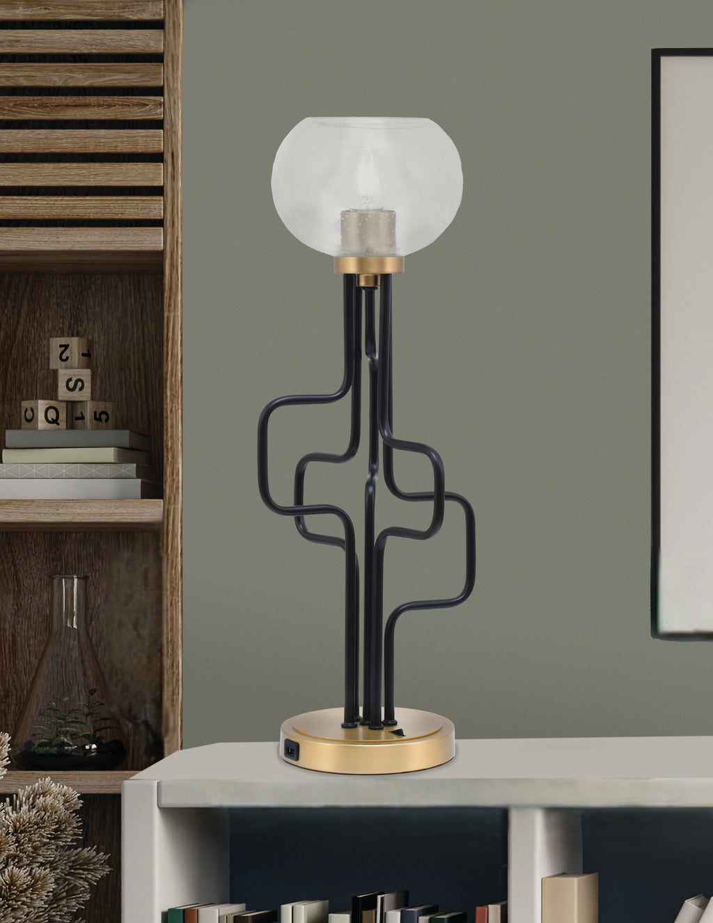 Sandia One Light Accent Lamp in Matte Black & New Age Brass with Clear Bubble Shade