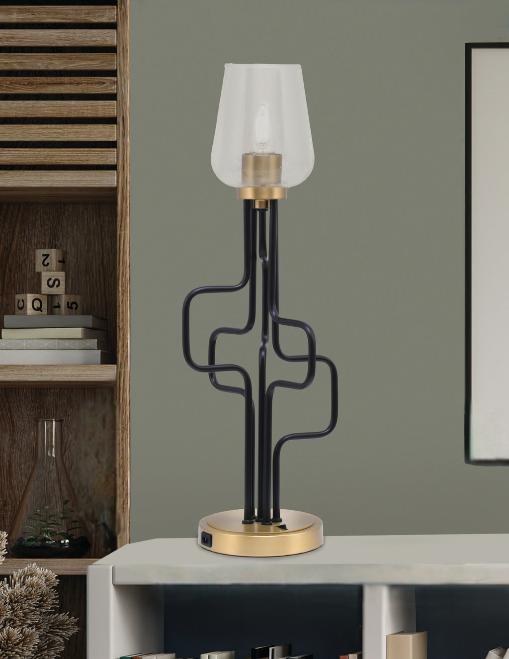 Sandia One Light Accent Lamp in Matte Black & New Age Brass with Clear Bubble Shade