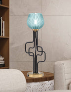 Sandia One Light Accent Lamp in Matte Black & New Age Brass with Turquoise Textured Shade