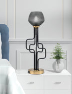 Sandia One Light Accent Lamp in Matte Black & New Age Brass with Smoke Textured Shade