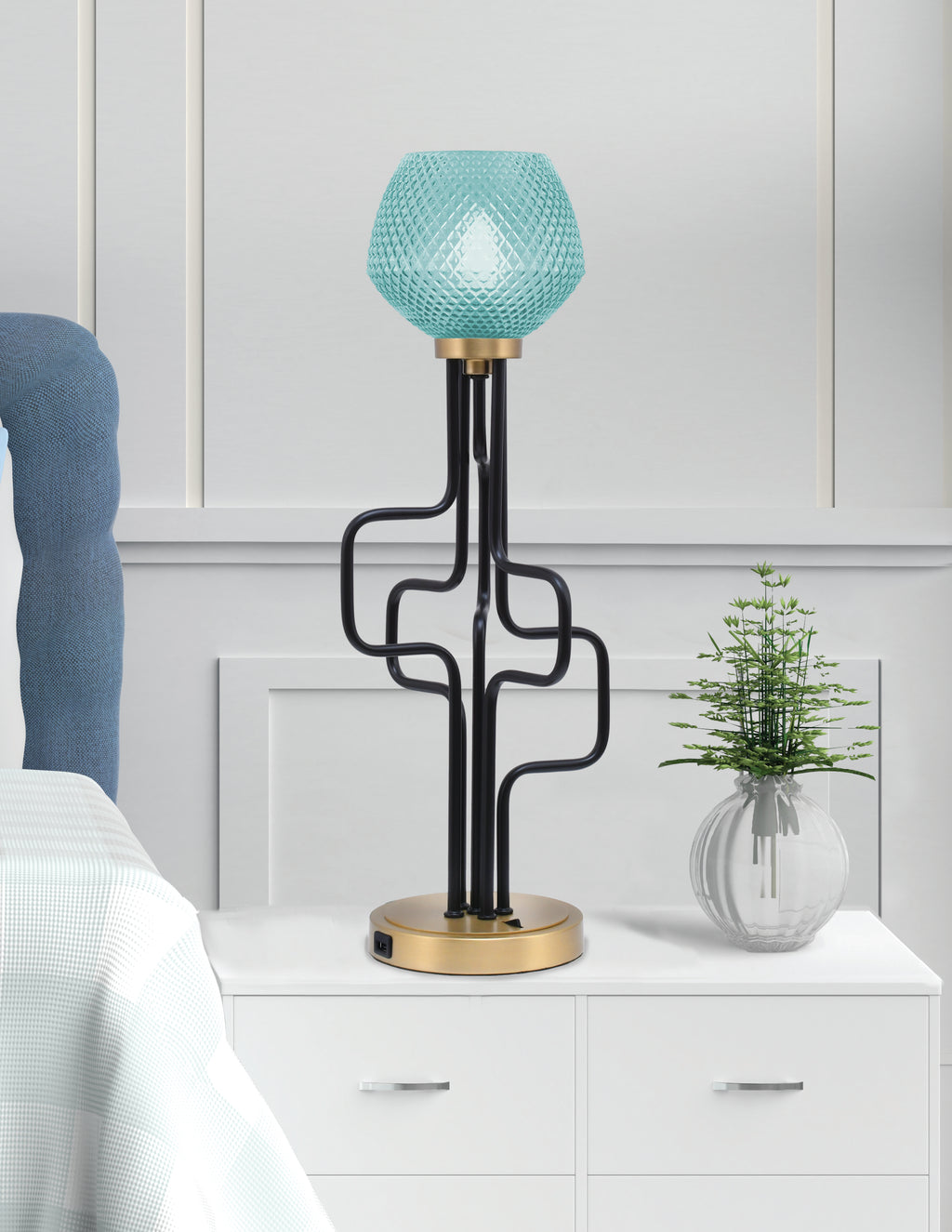 Sandia One Light Accent Lamp in Matte Black & New Age Brass with Turquoise Textured Shade