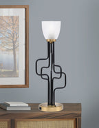 Sandia One Light Accent Lamp in Matte Black & New Age Brass with Clear Ribbed Shade