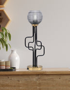 Sandia One Light Accent Lamp in Matte Black & New Age Brass with Smoke Ribbed Shade