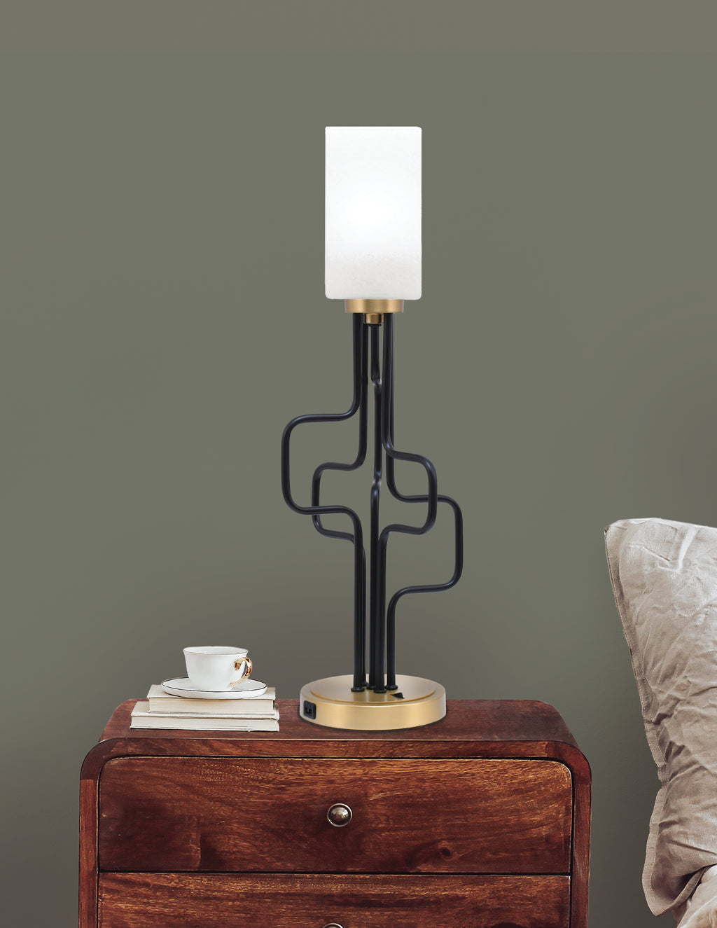 Sandia One Light Accent Lamp in Matte Black & New Age Brass with White Marble Shade