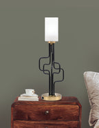 Sandia One Light Accent Lamp in Matte Black & New Age Brass with White Marble Shade