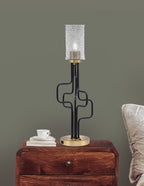 Sandia One Light Accent Lamp in Matte Black & New Age Brass with Smoke Bubble Shade