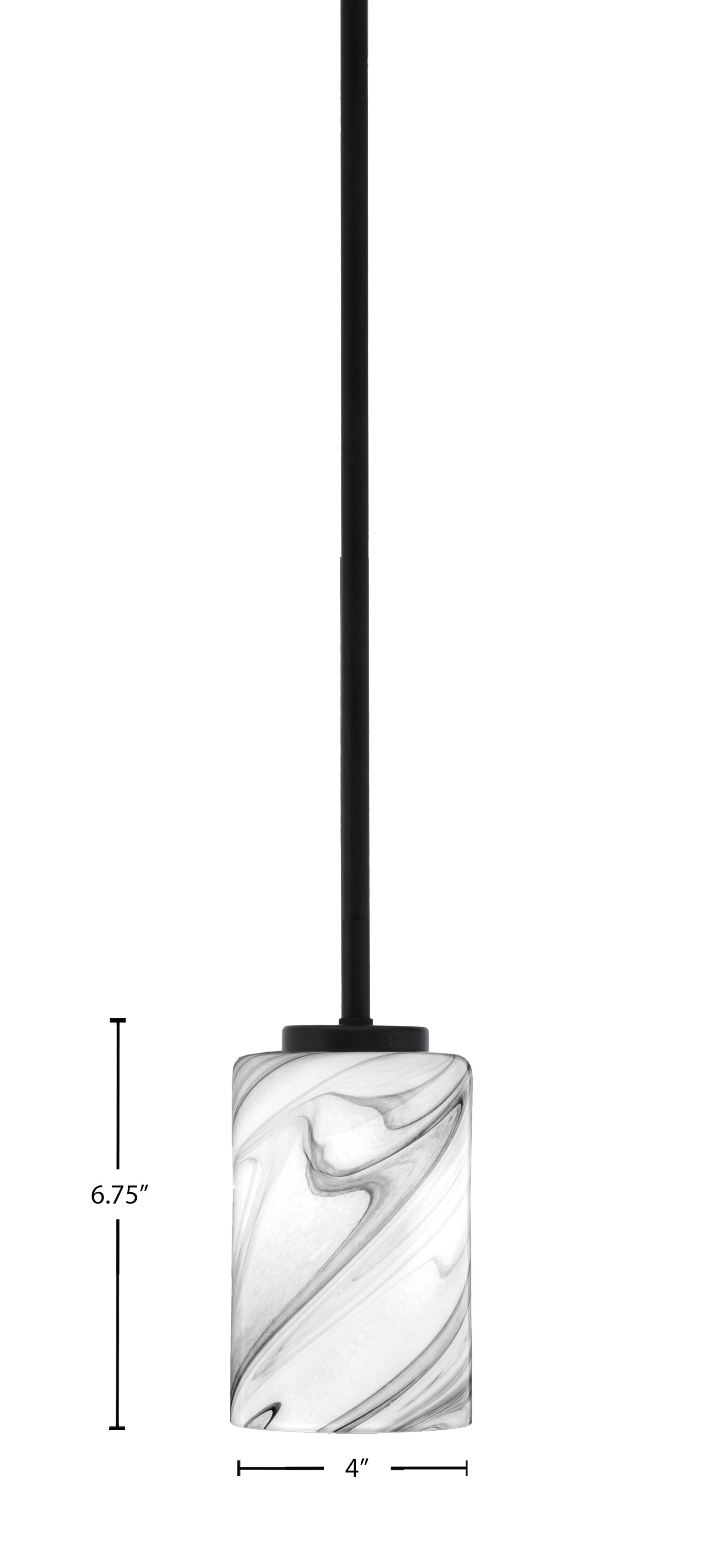 Sandia One Light Mini Pendant in Matte Black with Onyx Swirl Shade