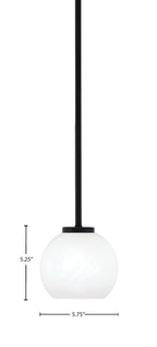 Sandia One Light Mini Pendant in Matte Black with White Marble Shade