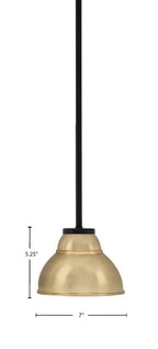 Sandia One Light Mini Pendant in Matte Black with New Age Brass Metal Shade Shade