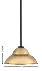 Sandia One Light Pendant in Matte Black with New Age Brass Metal Shade Shade