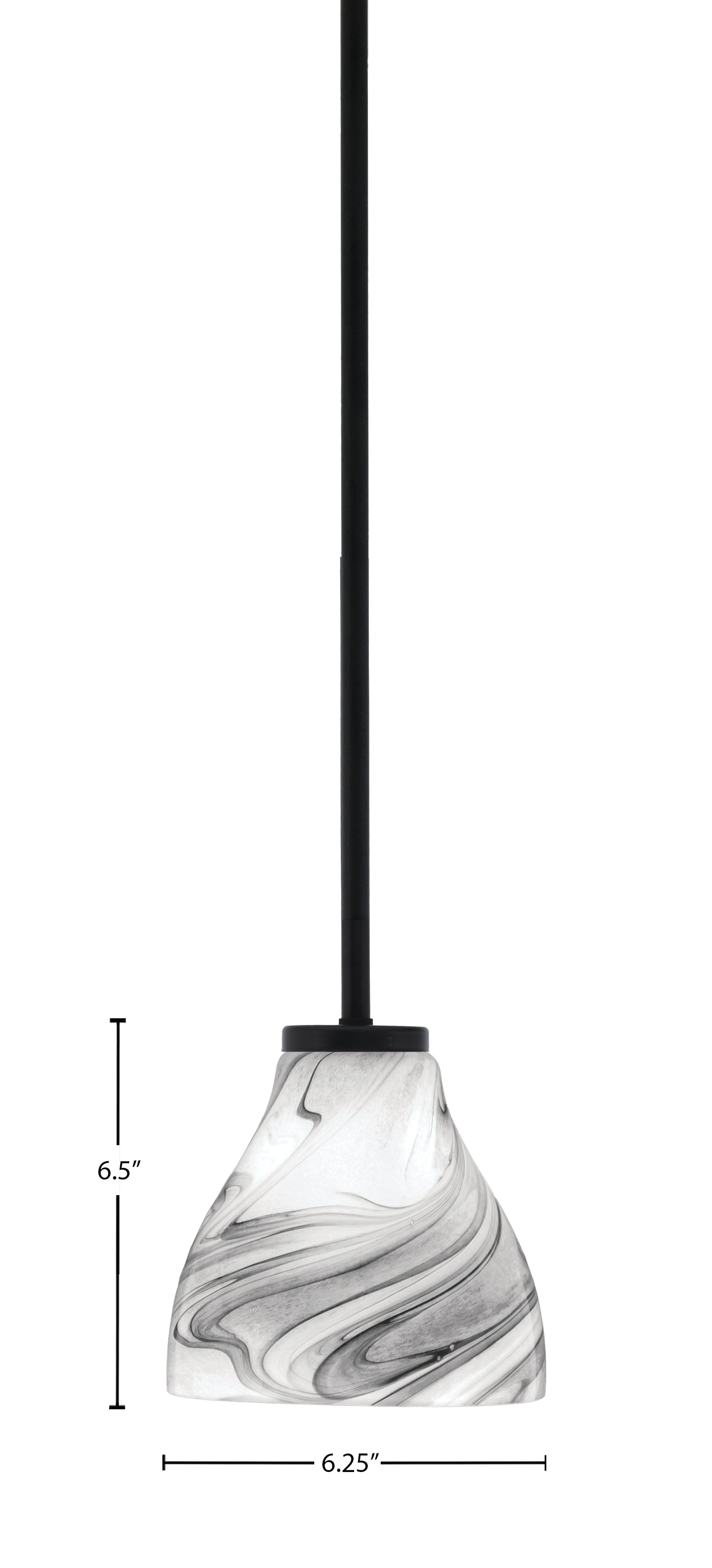 Sandia One Light Mini Pendant in Matte Black with Onyx Swirl Shade