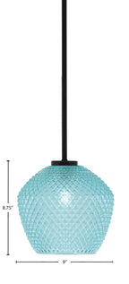 Sandia One Light Mini Pendant in Matte Black with Turquoise Textured Shade