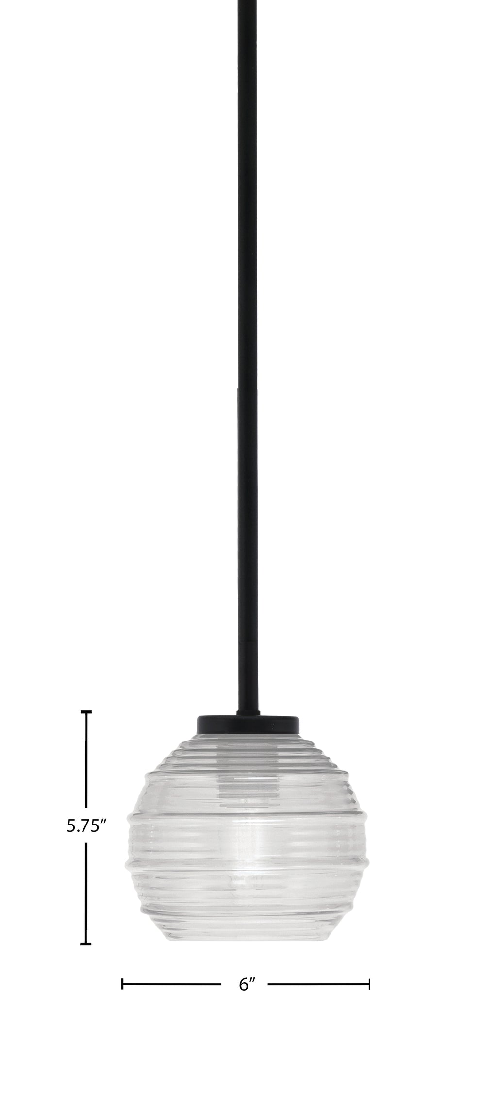 Sandia One Light Mini Pendant in Matte Black with Clear Ribbed Shade