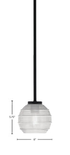 Sandia One Light Mini Pendant in Matte Black with Clear Ribbed Shade