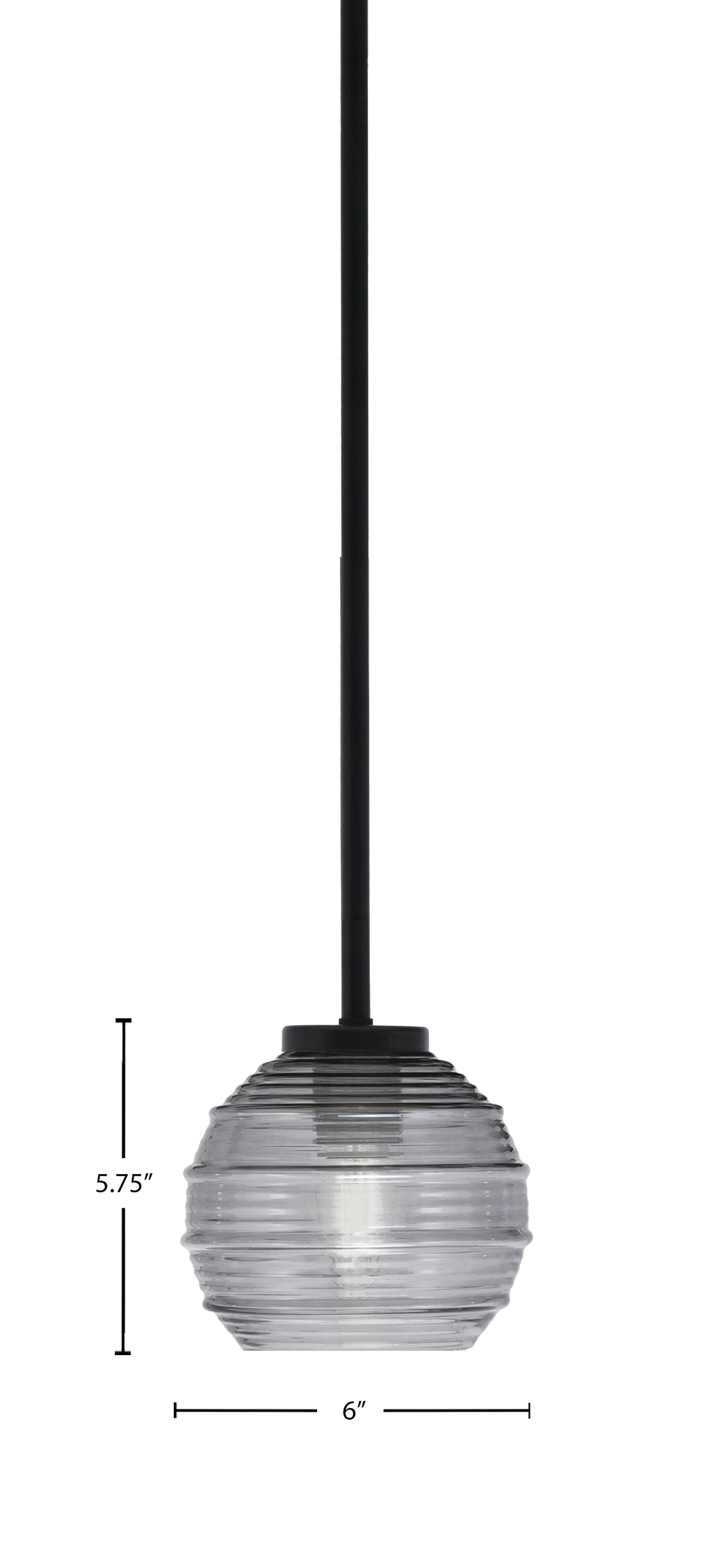 Sandia One Light Mini Pendant in Matte Black with Smoke Ribbed Shade
