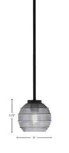 Sandia One Light Mini Pendant in Matte Black with Smoke Ribbed Shade