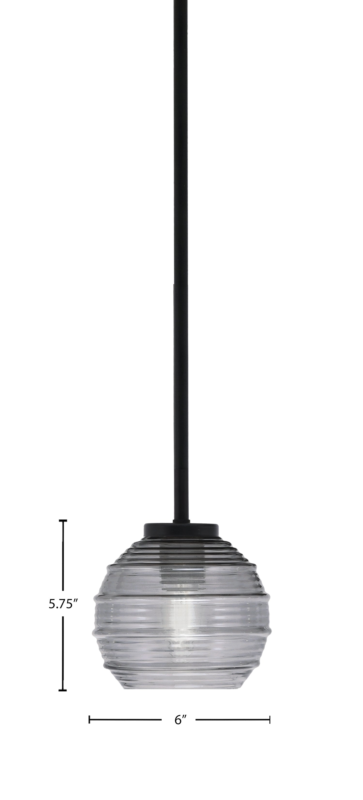 Sandia One Light Mini Pendant in Matte Black with Smoke Ribbed Shade