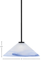 Sandia One Light Pendant in Matte Black with Blue Swirl Shade