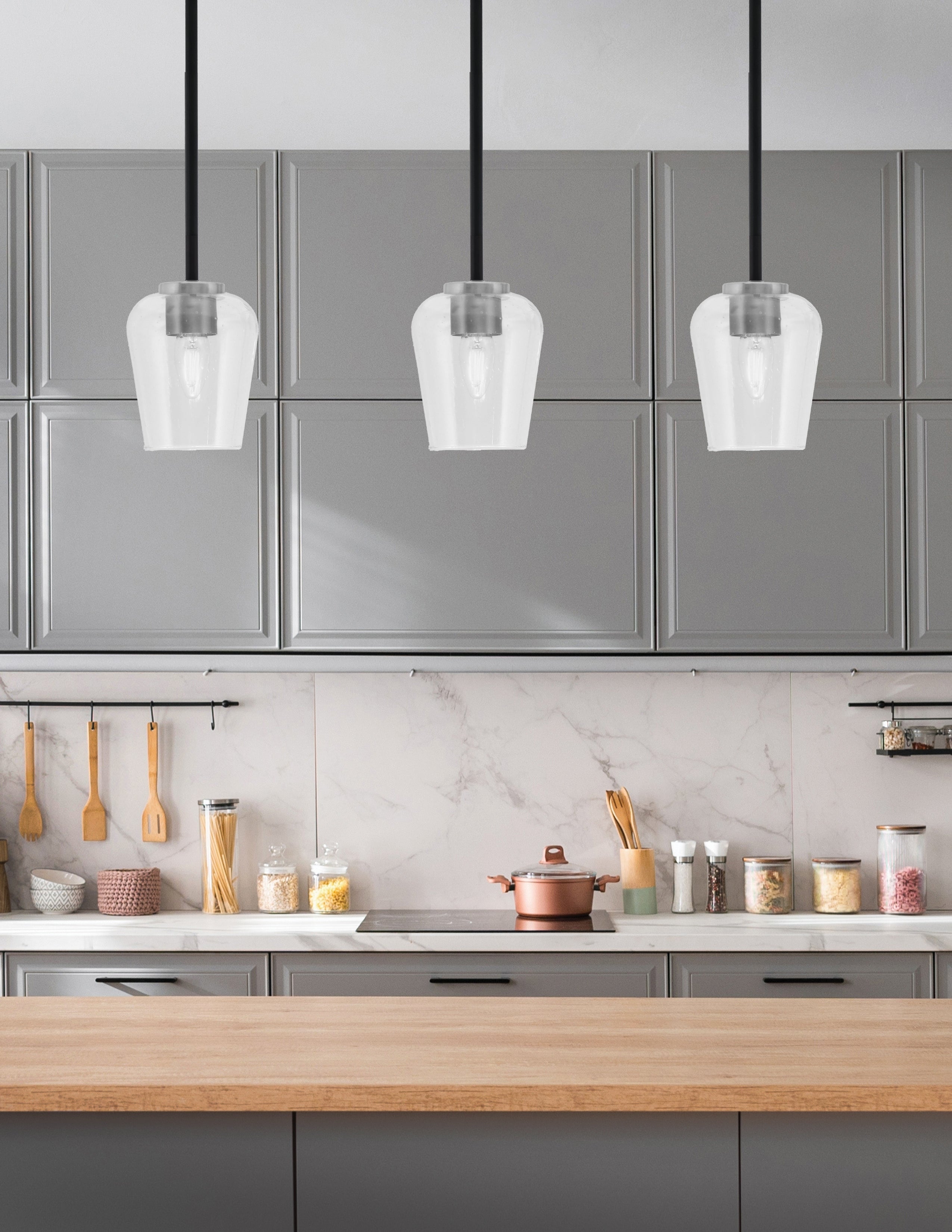 Sandia One Light Mini Pendant in Matte Black & Graphite with Clear Bubble Shade