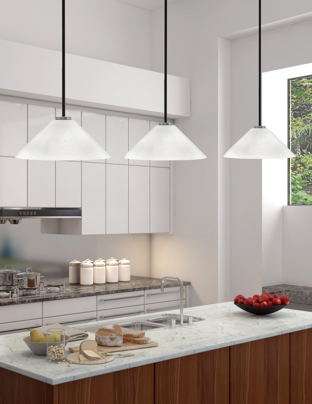 Sandia One Light Pendant in Matte Black & Graphite with White Marble Shade