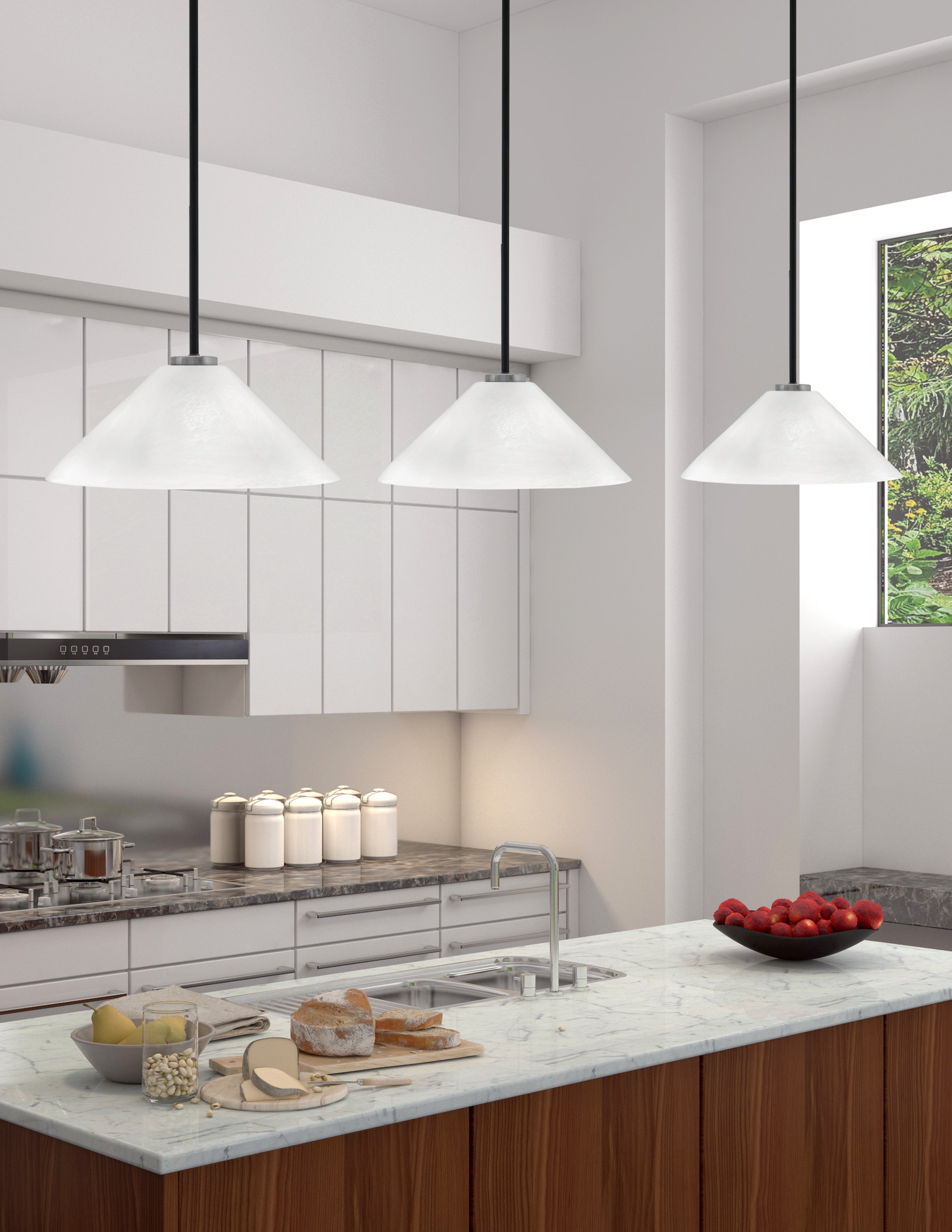 Sandia One Light Pendant in Matte Black & Graphite with White Marble Shade