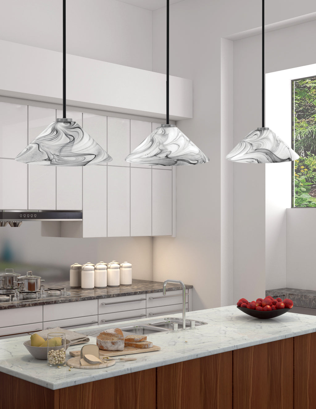Sandia One Light Pendant in Matte Black & Graphite with Onyx Swirl Shade