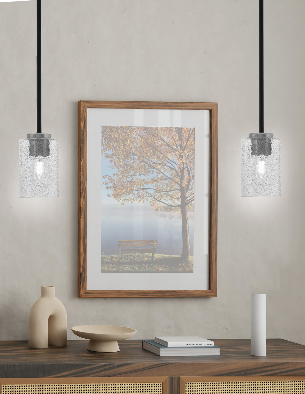 Sandia One Light Mini Pendant in Matte Black & Graphite with Smoke Bubble Shade