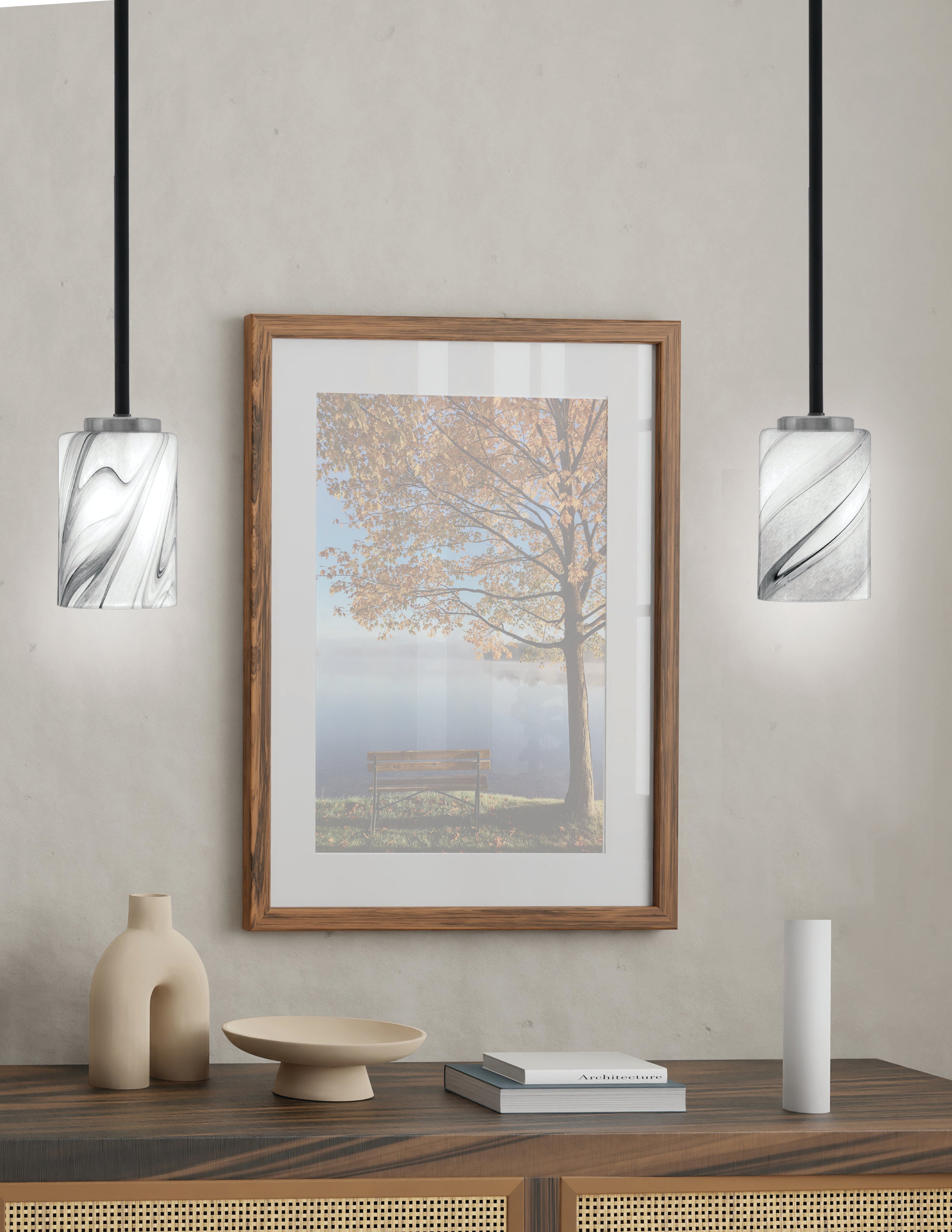 Sandia One Light Mini Pendant in Matte Black & Graphite with Onyx Swirl Shade