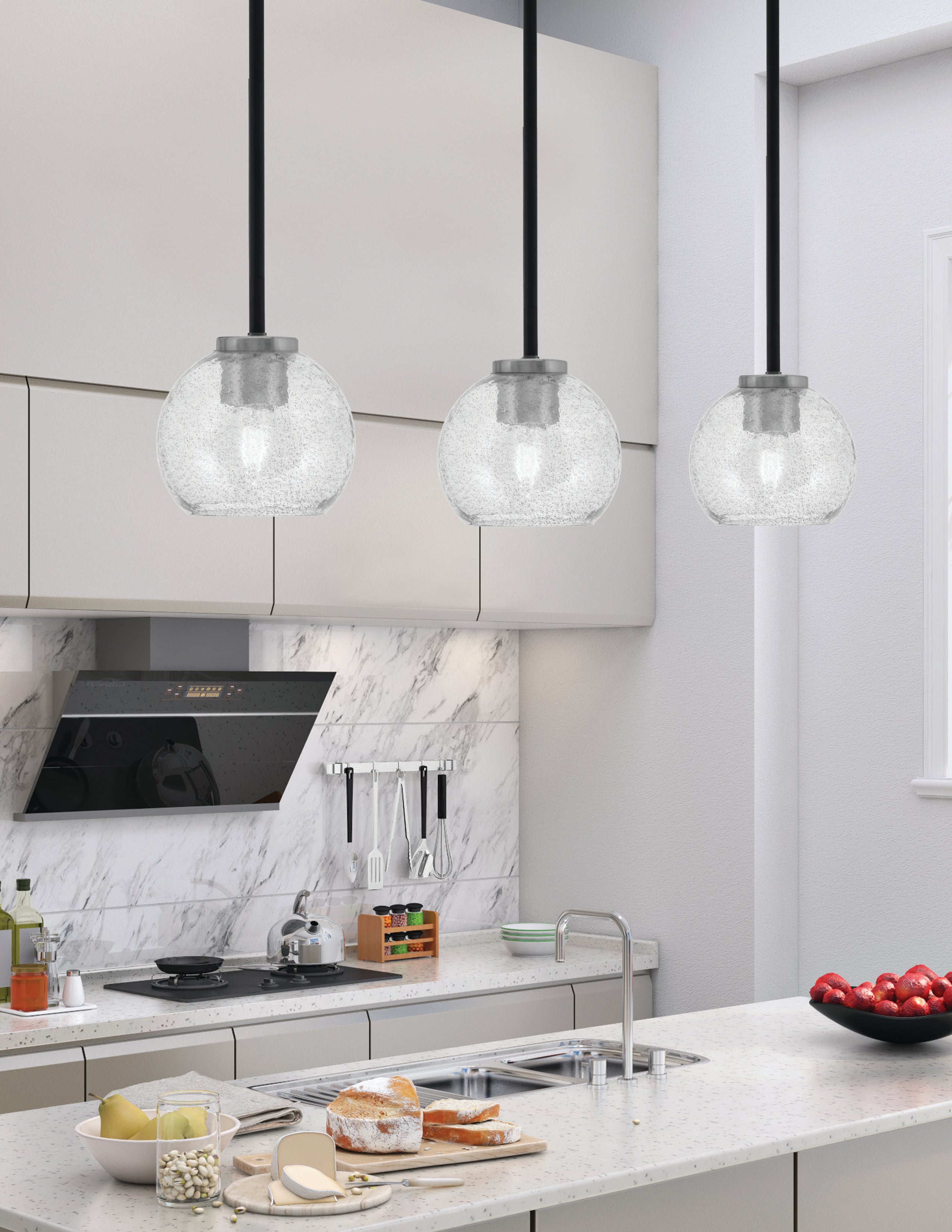 Sandia One Light Mini Pendant in Matte Black & Graphite with Smoke Bubble Shade