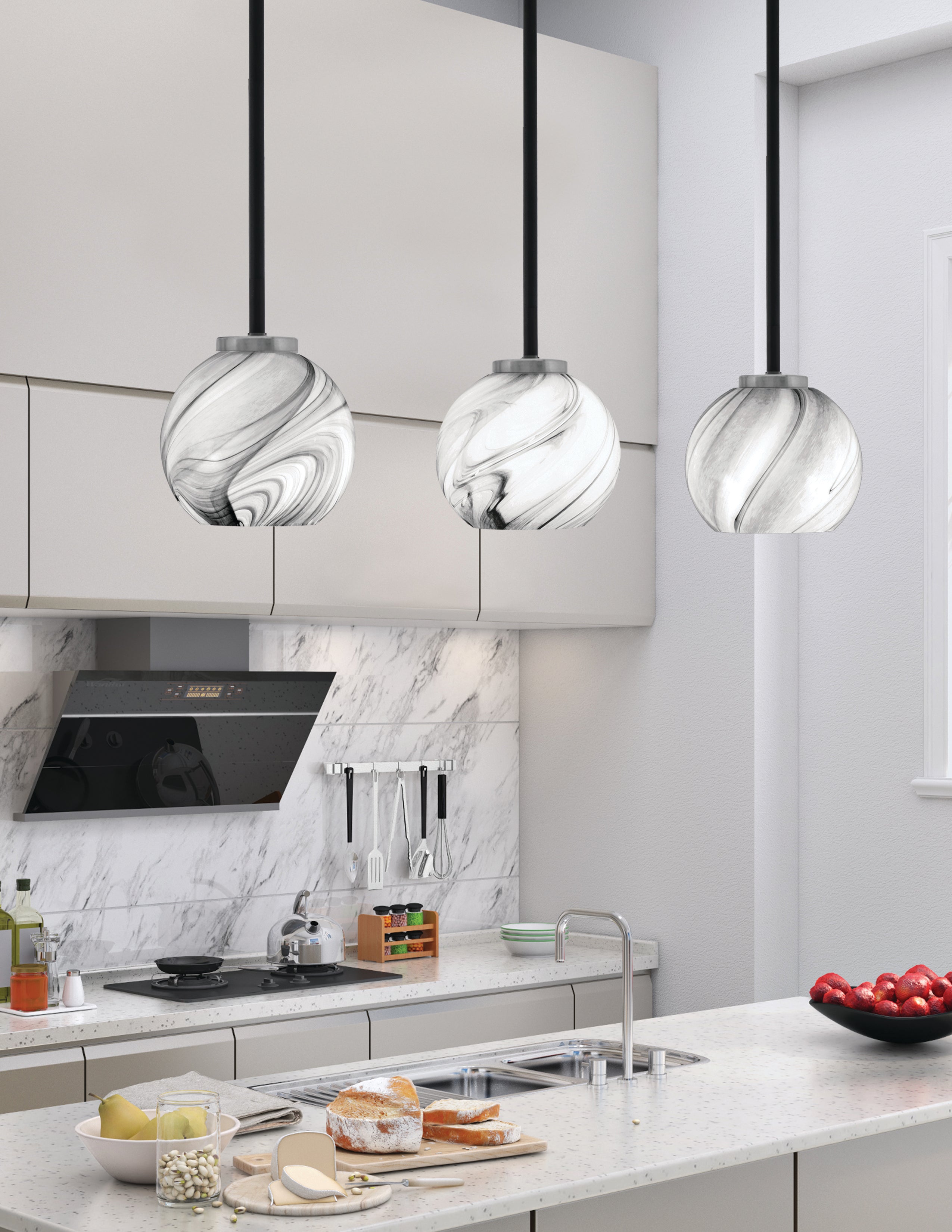 Sandia One Light Mini Pendant in Matte Black & Graphite with Onyx Swirl Shade
