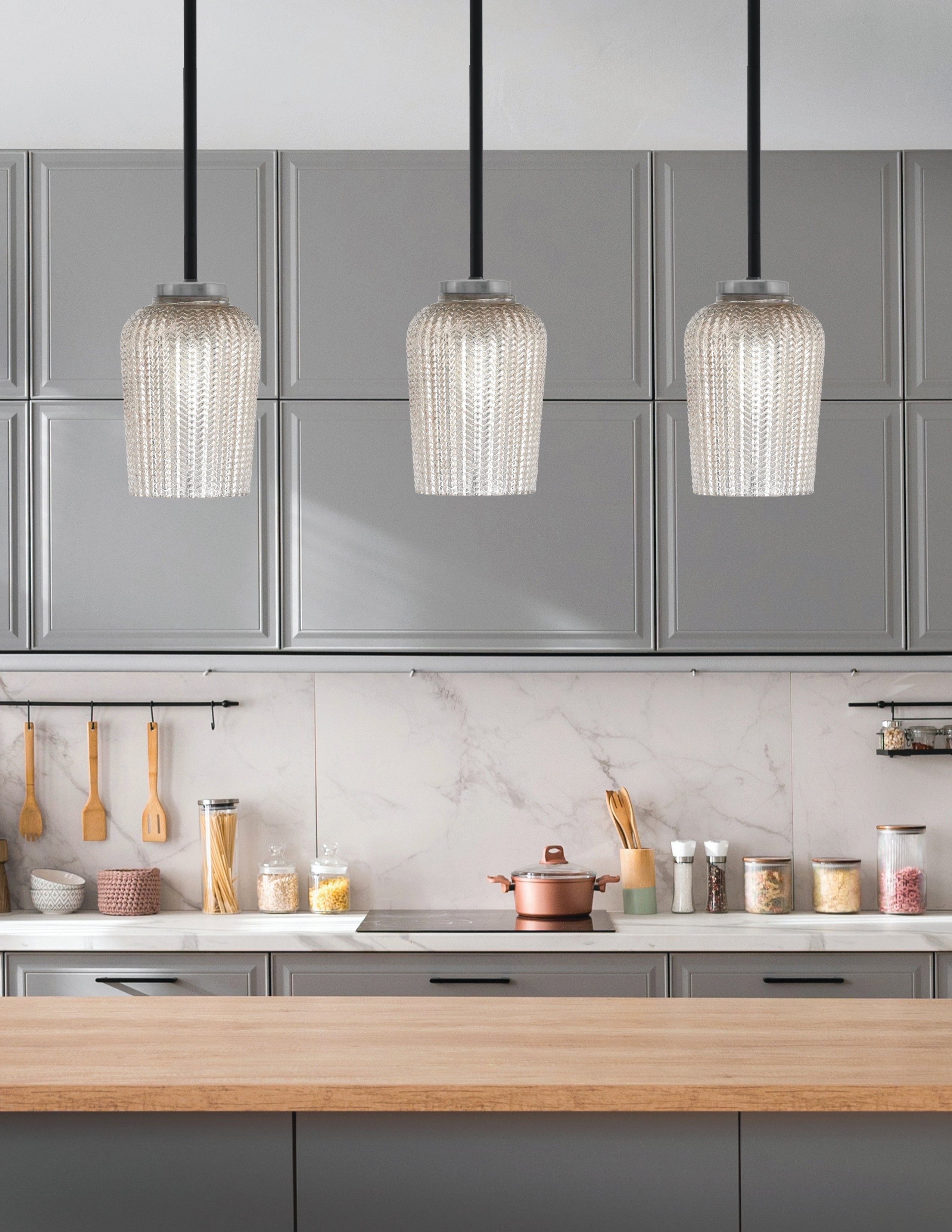 Sandia One Light Mini Pendant in Matte Black & Graphite with Silver Textured Shade