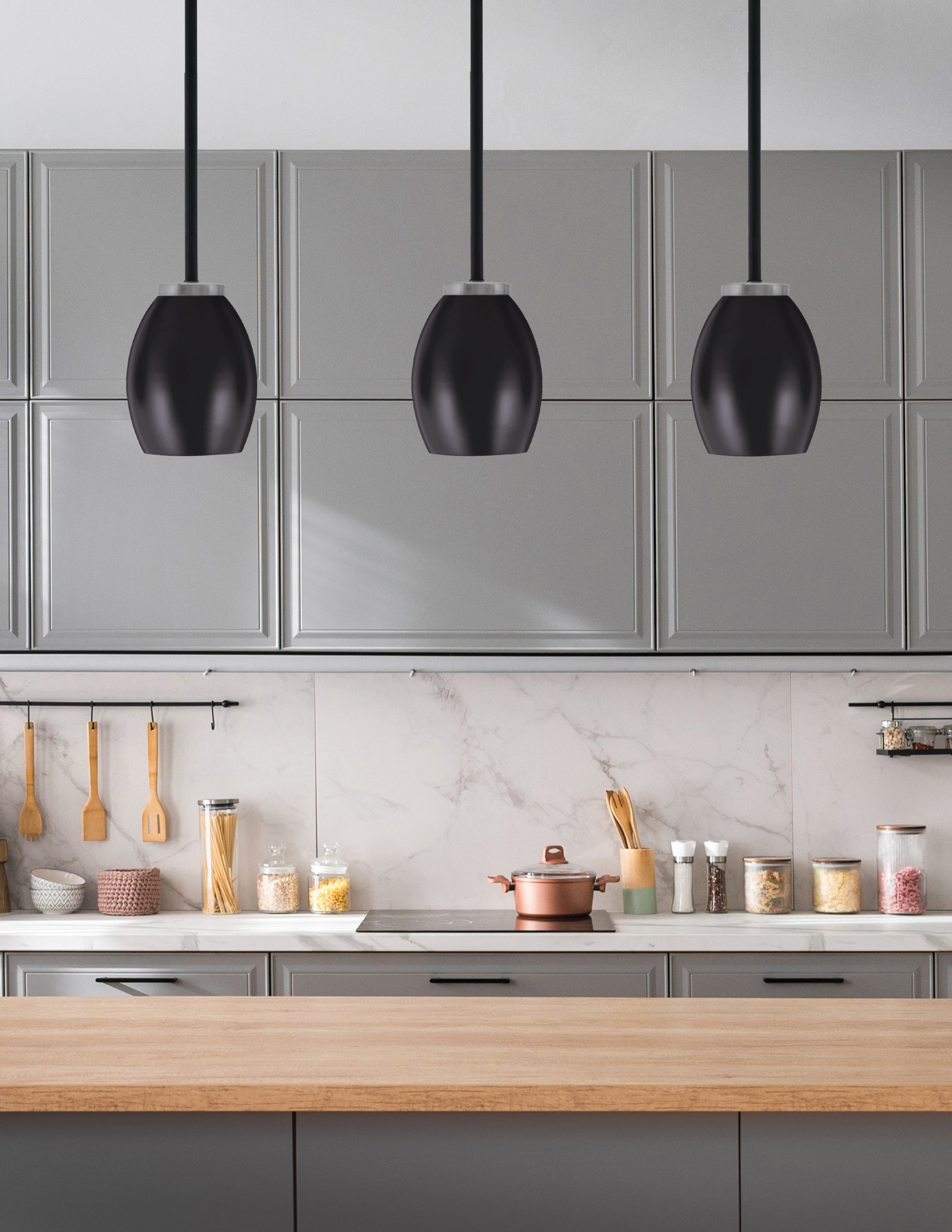 Sandia One Light Mini Pendant in Matte Black & Graphite with Matte Black Metal Shade Shade