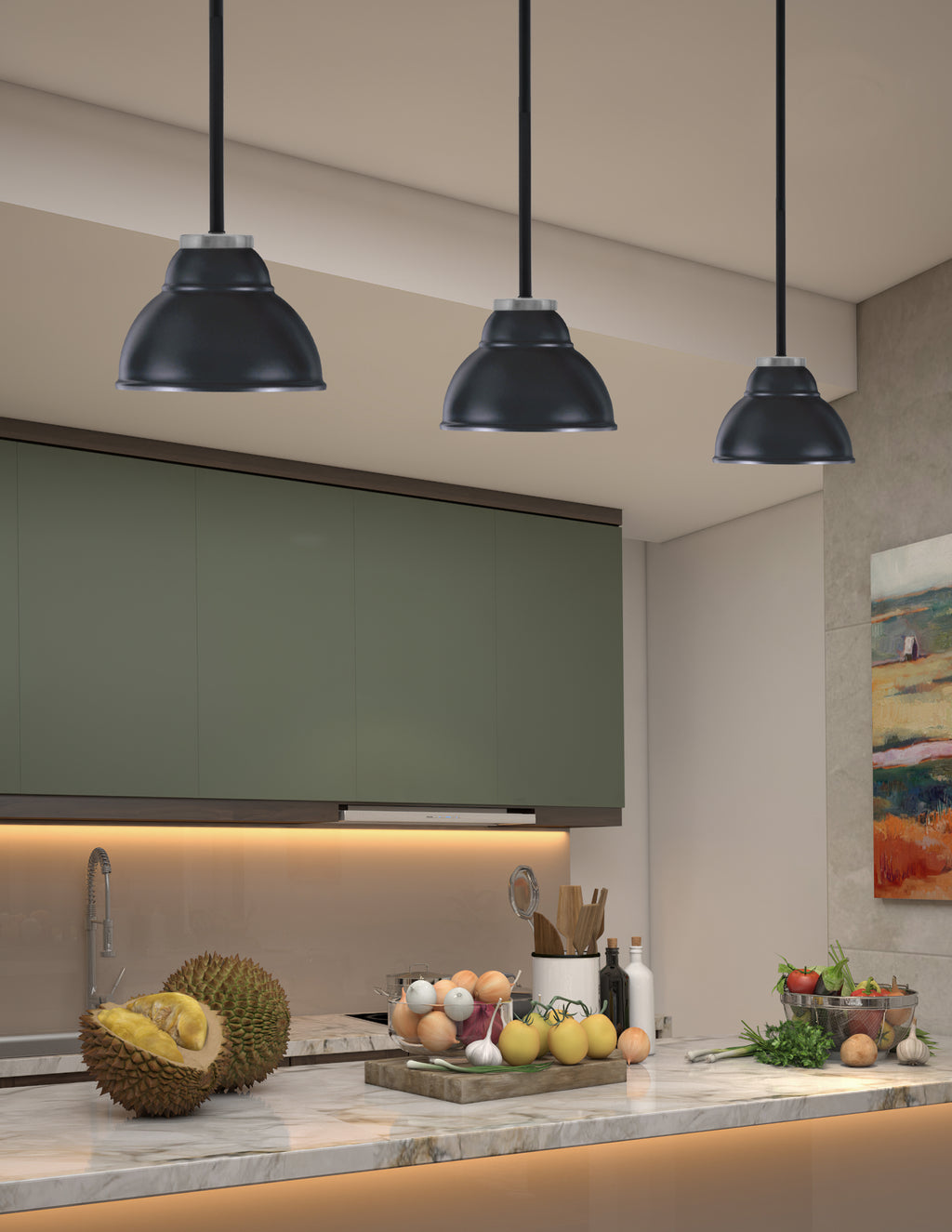 Sandia One Light Mini Pendant in Matte Black & Graphite with Matte Black Metal Shade Shade