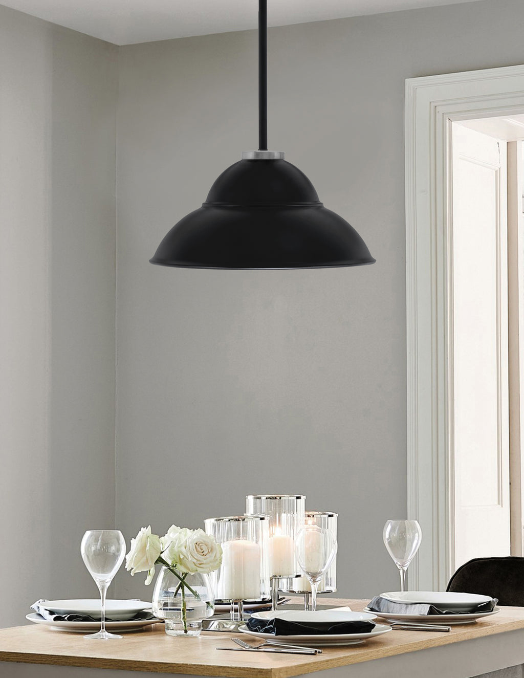 Sandia One Light Pendant in Matte Black & Graphite with Matte Black Metal Shade Shade