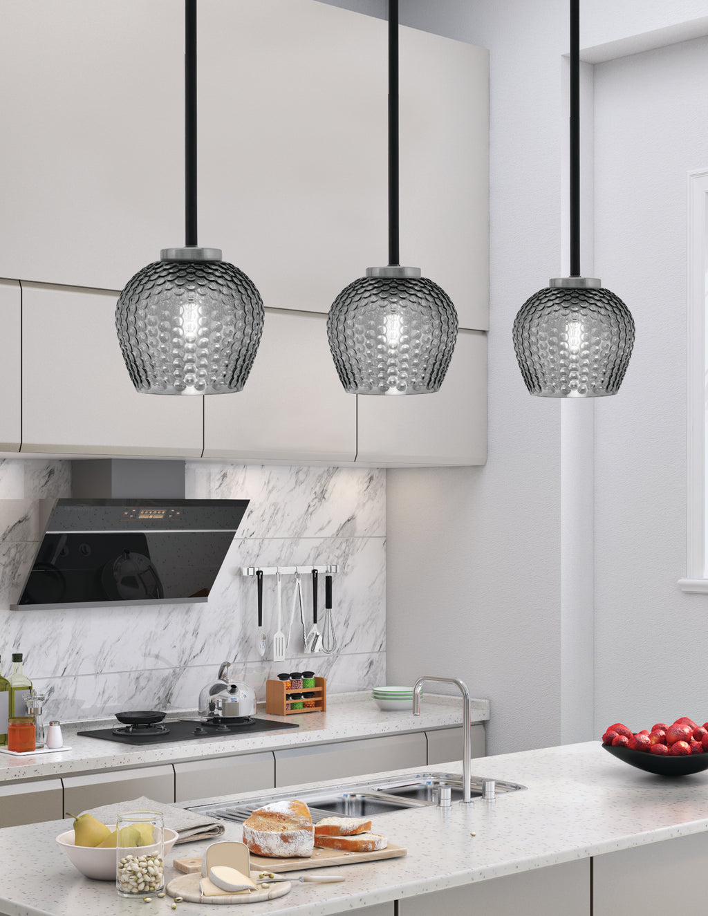 Sandia One Light Mini Pendant in Matte Black & Graphite with Smoke Textured Shade