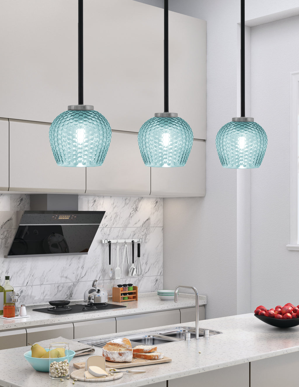 Sandia One Light Mini Pendant in Matte Black & Graphite with Turquoise Textured Shade