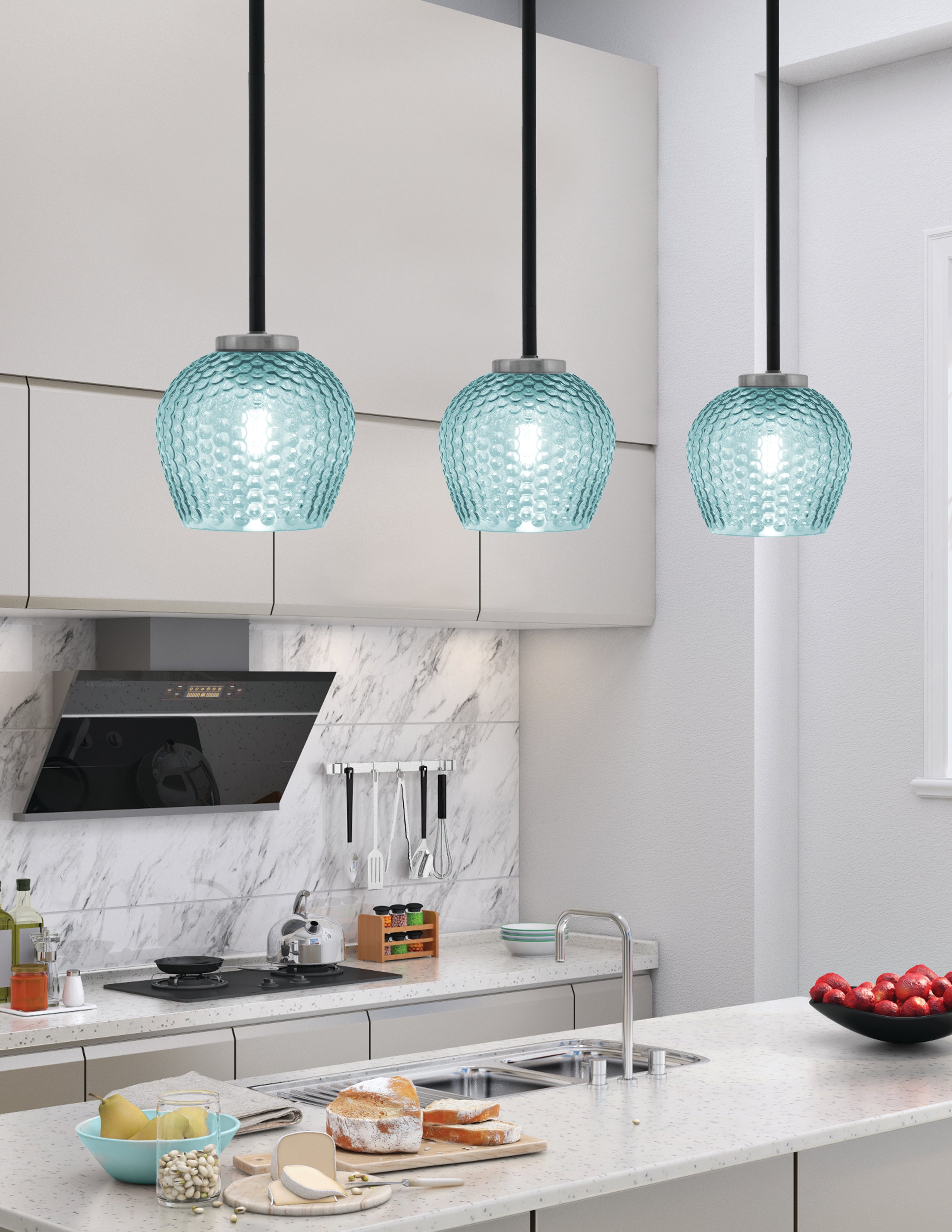 Sandia One Light Mini Pendant in Matte Black & Graphite with Turquoise Textured Shade